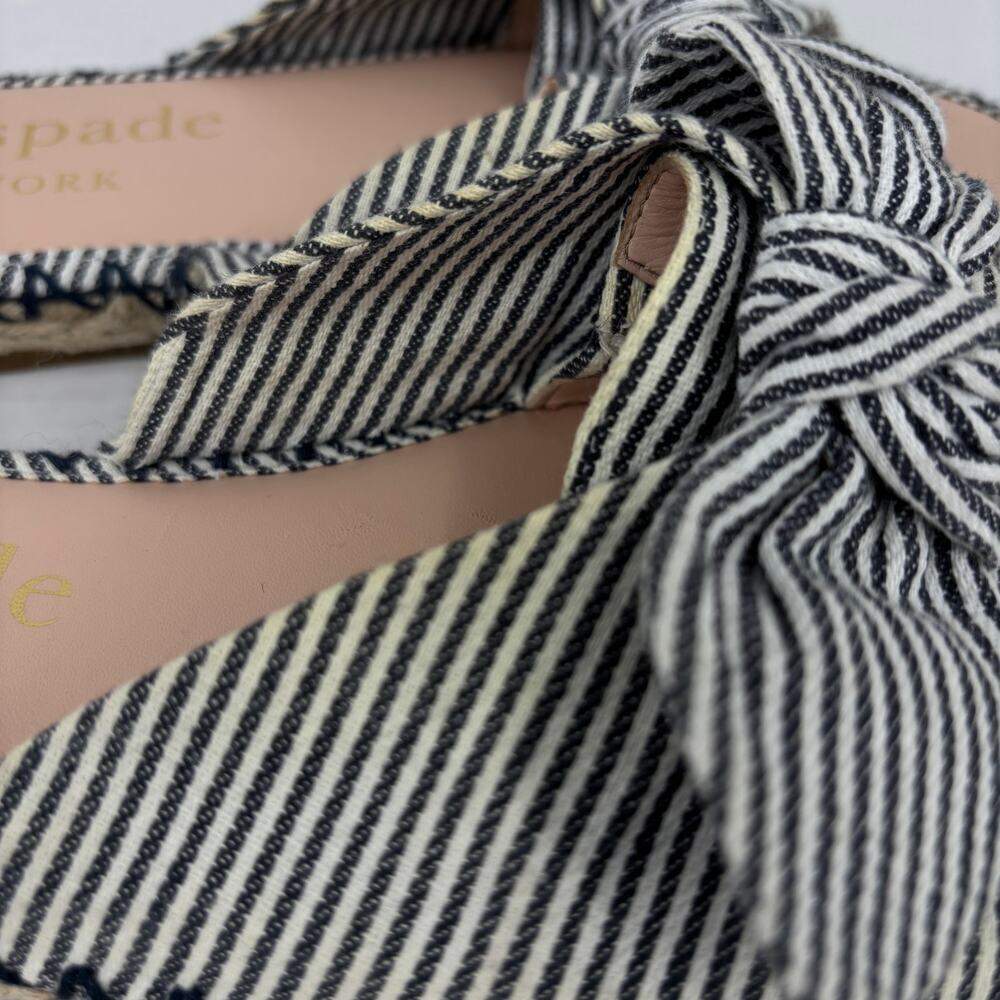 Kate Spade Slide Sandals Size 8 Blue Stripe Saltie Shore Espadrille Flat Bow - Picture 5 of 13